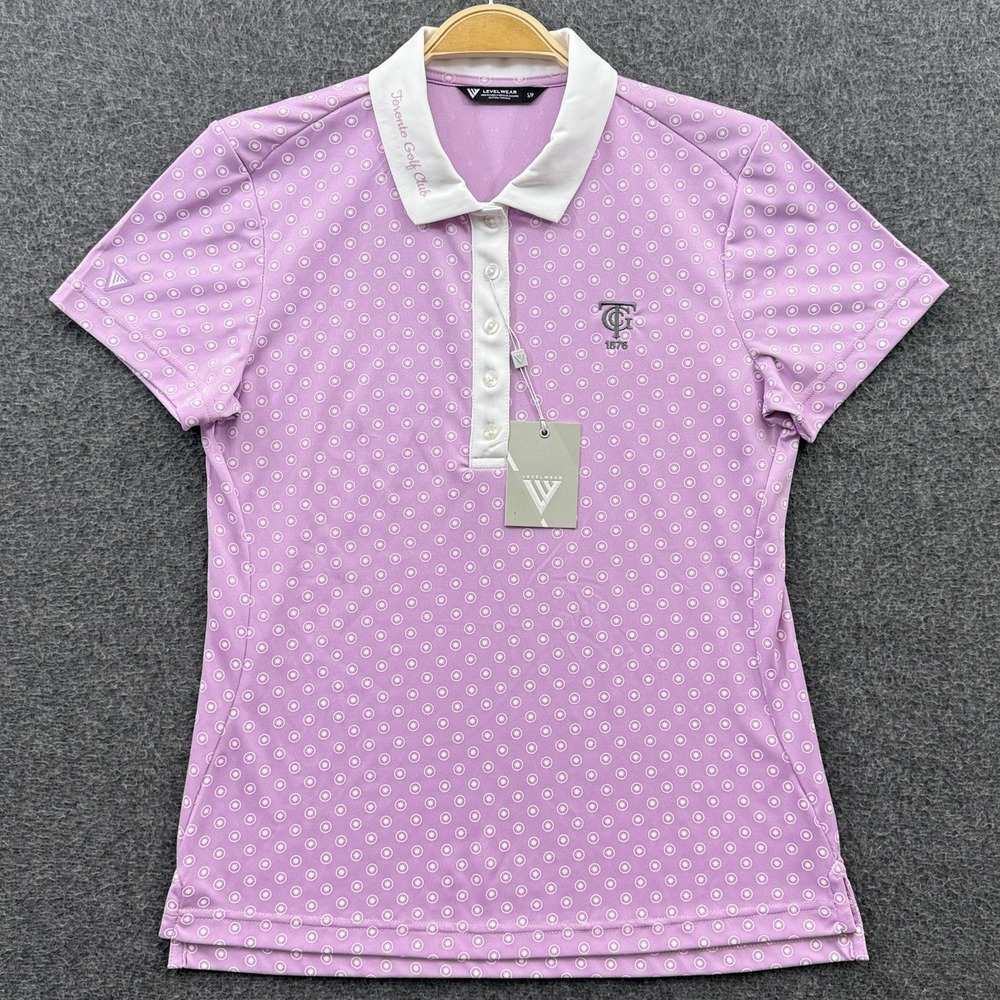 Levelwear Polo‎ Shirt Womens Small Pink White Toronto Golf Club Short Sleeve Top